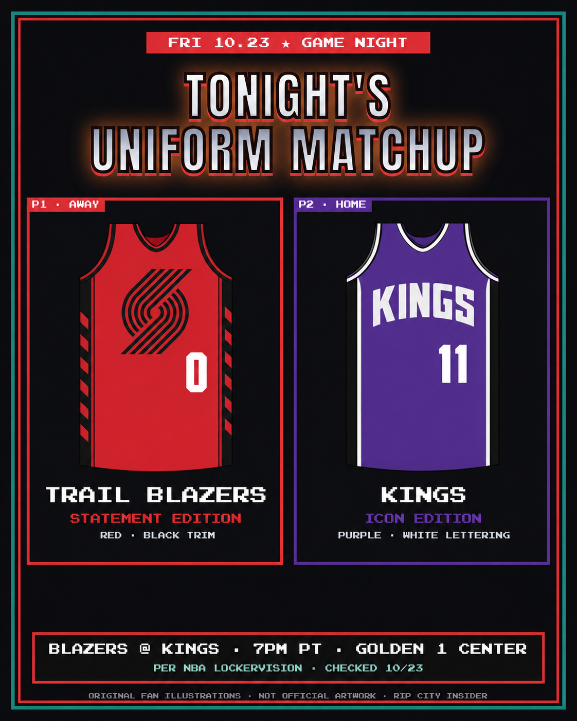 Blazers red Statement at Kings purple Icon